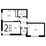 Планировка 2-комнатной квартиры, 49,15 м2