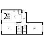 Планировка 2-комнатной квартиры, 65,42 м2