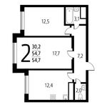 Планировка 2-комнатной квартиры, 54,73 м2