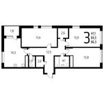 Планировка 3-комнатной квартиры, 86,25 м2