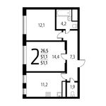 Планировка 2-комнатной квартиры, 51,08 м2