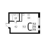 Планировка квартиры студии, 27,55 м2
