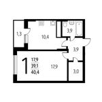 Планировка 1-комнатной квартиры, 40,37 м2
