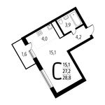 Планировка квартиры студии, 28,75 м2