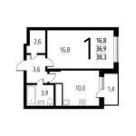 Планировка 1-комнатной квартиры, 38,32 м2