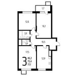 Планировка 3-комнатной квартиры, 77,1 м2