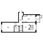 Планировка 2-комнатной квартиры, 61 м2