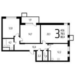 Планировка 3-комнатной квартиры, 80,4 м2