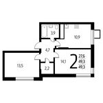 Планировка 2-комнатной квартиры, 49,3 м2