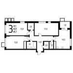 Планировка 3-комнатной квартиры, 85,7 м2