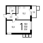 Планировка 1-комнатной квартиры, 37,4 м2
