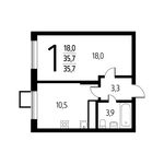 Планировка 1-комнатной квартиры, 35,7 м2