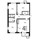 Планировка 4-комнатной квартиры, 92,7 м2