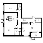 Планировка 4-комнатной квартиры, 89,7 м2