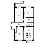 Планировка 3-комнатной квартиры, 77,2 м2