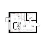 Планировка квартиры студии, 26,1 м2