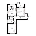 Планировка 2-комнатной квартиры, 60,5 м2
