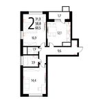 Планировка 2-комнатной квартиры, 60,5 м2