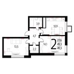 Планировка 2-комнатной квартиры, 49,3 м2