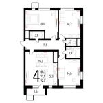 Планировка 4-комнатной квартиры, 92,7 м2
