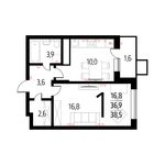 Планировка 1-комнатной квартиры, 38,5 м2