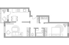 Планировка 2-комнатной квартиры, 55,8 м2