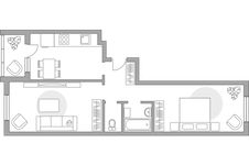 Планировка 2-комнатной квартиры, 56,5 м2