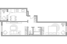 Планировка 2-комнатной квартиры, 56 м2