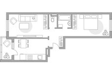 Планировка 2-комнатной квартиры, 53 м2