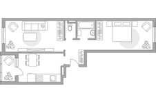 Планировка 2-комнатной квартиры, 56 м2