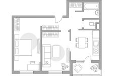 Планировка 2-комнатной квартиры, 57 м2
