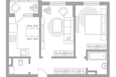 Планировка 2-комнатной квартиры, 52,5 м2