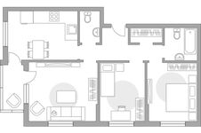 Планировка 3-комнатной квартиры, 68,6 м2