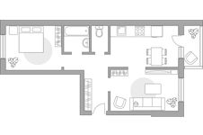 Планировка 2-комнатной квартиры, 53 м2