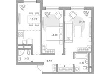 Планировка  2-комнатной квартиры, 68 м2