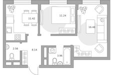 Планировка  2-комнатной квартиры, 53 м2