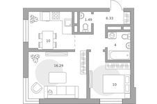Планировка  2-комнатной квартиры, 48 м2
