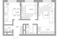 Планировка  2-комнатной квартиры, 58 м2
