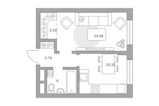 Планировка  1-комнатной квартиры, 34 м2