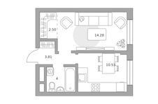 Планировка  1-комнатной квартиры, 35 м2