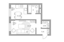 Планировка  1-комнатной квартиры, 39 м2