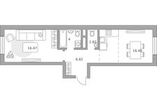 Планировка  1-комнатной квартиры, 45 м2