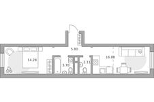 Планировка  1-комнатной квартиры, 42 м2