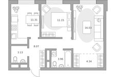 Планировка  2-комнатной квартиры, 57 м2