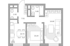 Планировка  2-комнатной квартиры, 51 м2