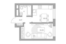 Планировка  1-комнатной квартиры, 33 м2