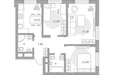 Планировка  3-комнатной квартиры, 67 м2