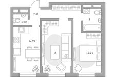Планировка  2-комнатной квартиры, 54 м2