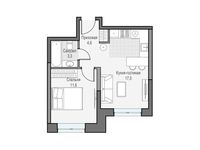 Планировка 1-комнатной квартиры, 36,74 м2