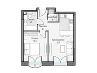 Планировка 1-комнатной квартиры, 43,46 м2